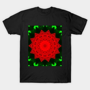 Kaleidoscope in christmas star, colors of red and green. Happy christmas T-Shirt